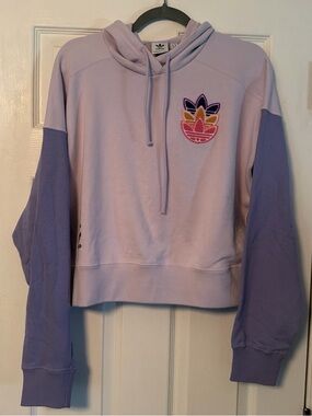 adidas Lavender Cropped Hoodie with Multicolor Trefoil Patch